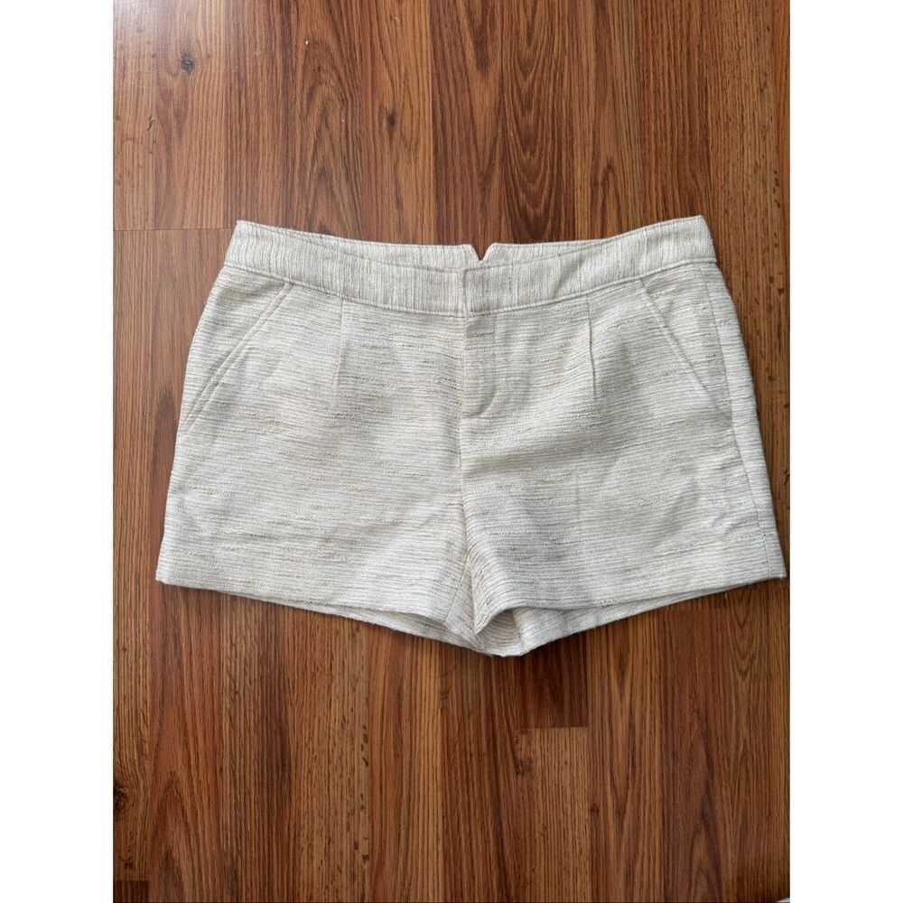 Banana Republic Women’s Pleated Tweed Micro Shorts Metallic Gold Cream Size 10